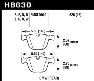 Hawk 04-10 BMW 535i/545i/550i / 04-10 645Ci/650i /02-09 745i/745Li/750  DTC-30 Race Rear Brake Pads