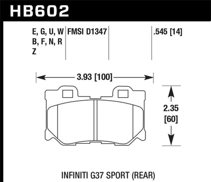 Hawk 10-11 Infiniti FX50 / 09-10 G37 / 09-10 Nissan 370Z DTC-60 Race Rear Brake Pads