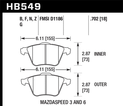 Hawk 07-11 Mazdaspeed3 / 06-11 Mazdaspeed6 / 05-09 Volvo V50 DTC-60 Front Race Brake Pads