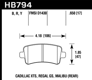 Hawk 13-15 Cadillac XTS Performance Ceramic Street Rear Brake Pads