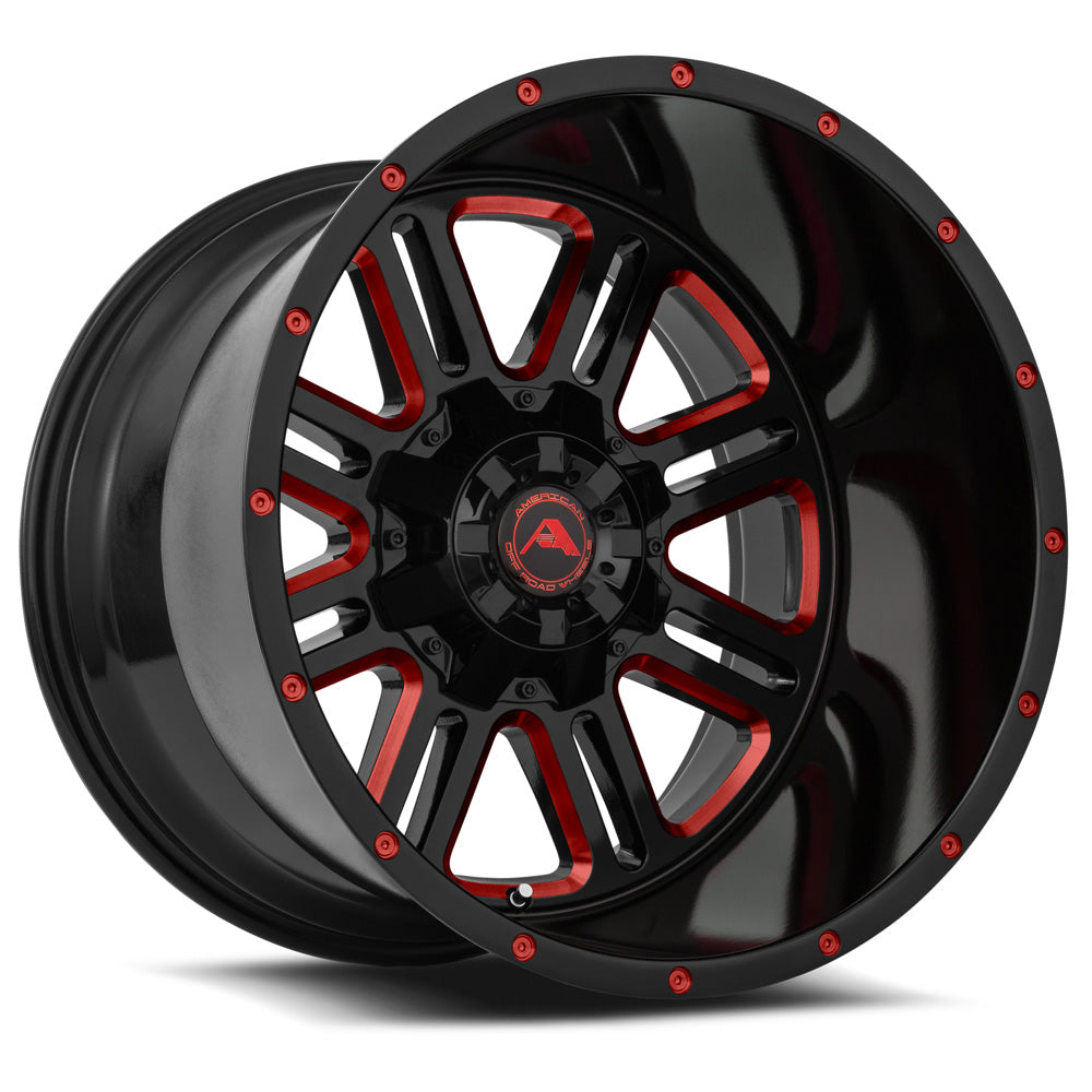 American Off-Road A106 Black Milled Spoke Red Tint