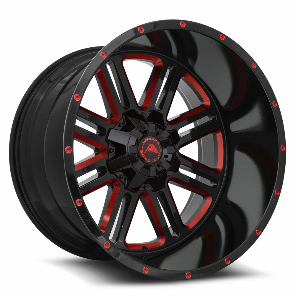 American Off-Road A106 Black Milled Spoke Red Tint