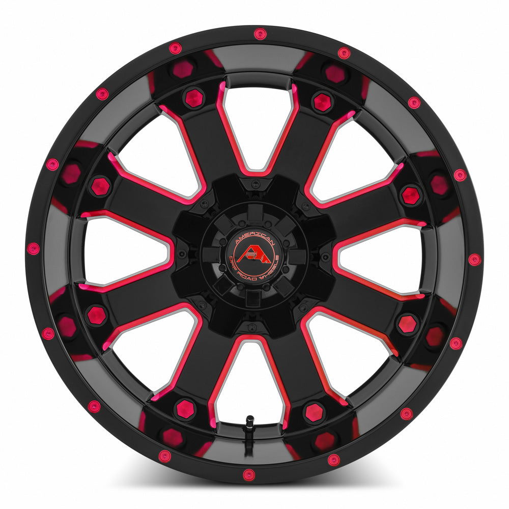 American Off-Road A108 Black Milled Spoke Red Tint