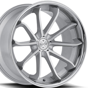 20" (Full Staggered Set) Blaque Diamond BD-23 20x9 20x11 Silver w/Chrome Lip Wheels