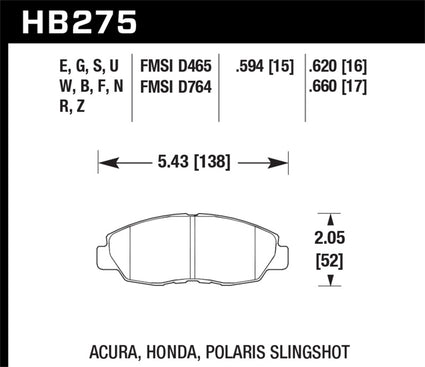 Hawk Honda 98-02 Accord / 06-11 Civic / Polaris Slingshot DTC-60 Race Brake Pads