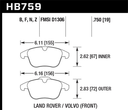 Hawk 11-16 Volvo S60 / 07-16 Volvo S80 (w/ 300mm Rotors) Performance Ceramic Street Front Brake Pads