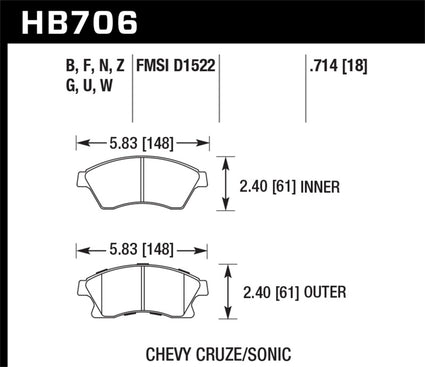 Hawk 11-12 Chevy Cruze Eco/LS/1LT/2LT/LTZ / 12 Sonic LS/LT/LTZ DTC-60 Front Race Brake Pads